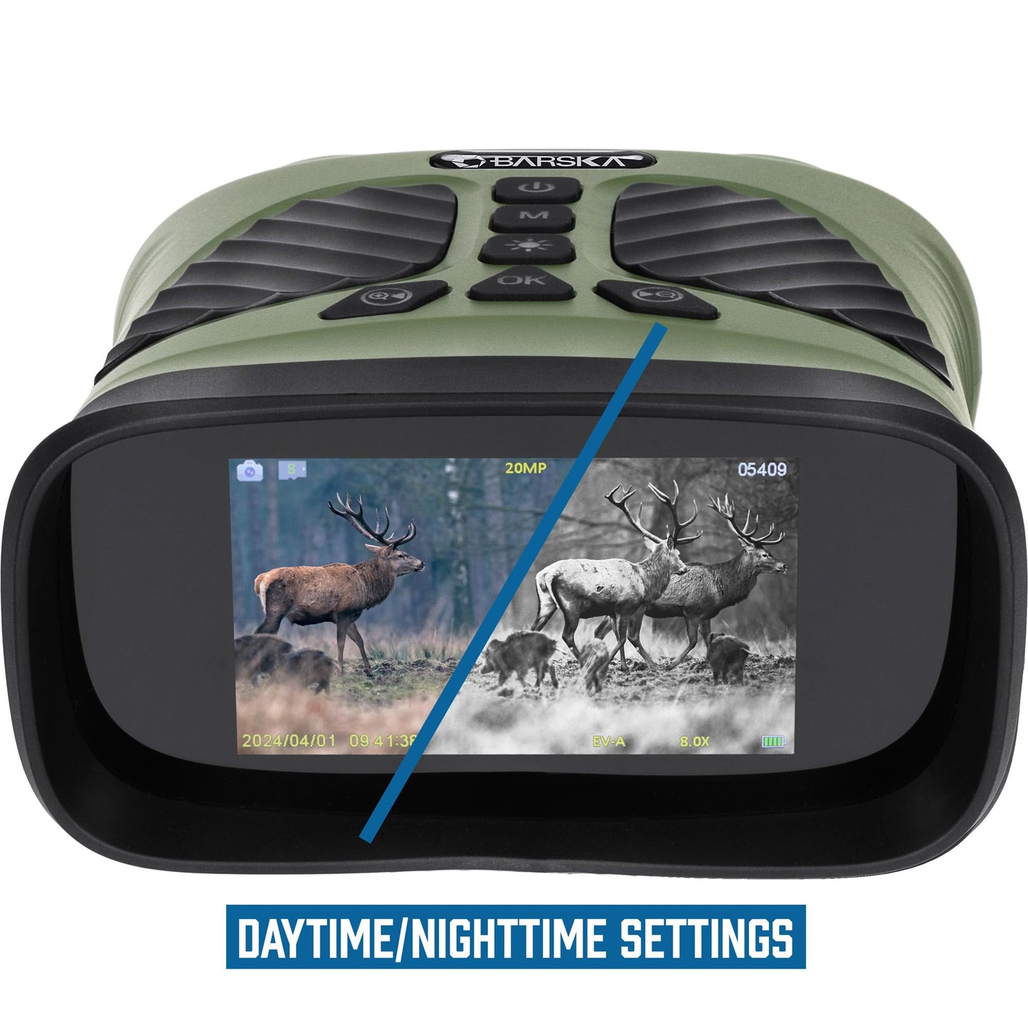 Barska NV-2 Night Vision Binoculars, 10X Magnification, 8X Digital Zoom, 43mm Lens, 3 Inch IPS Display, 40MP Photos, 2.5K Video, 820yd Range, 3-Level IR, USB-C Fast Charging, Day & Night Use
