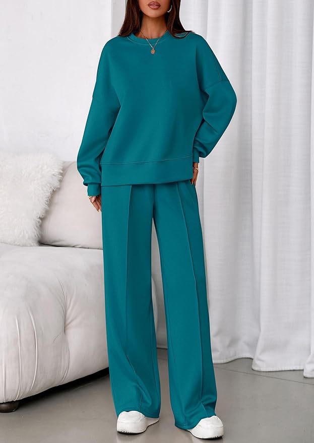 PRETTYGARDEN 2 Piece Sets For Women Fall Trendy Long Sleeve Sweatshirt Wide Leg Pants Loungewear Set Matching Sweatsuit