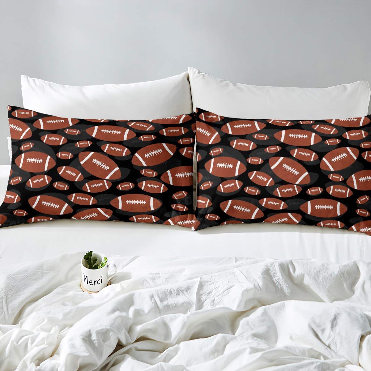 Feelyou Football Bed Sheets Sports Theme Bed Sheet Set for Kids Boys Girls Rugby Game Bedding Set Ball Games Competition Fitted Sheet Bedroom Collection 3Pcs Queen Size