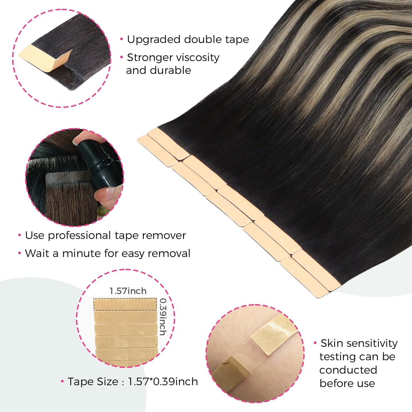 Lashey Tape in Hair Extensions 25g 10pcs 18 Inch Straight Balayage Natural Black to Light Blonde Highlighted Hair Extensions Tap