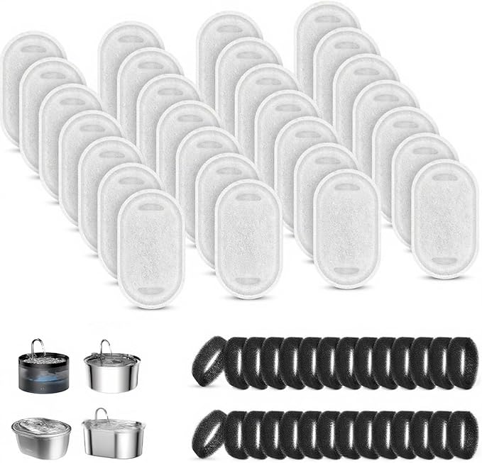 28+28 Pack Cat Water Fountain Filters, Pet Water Fountain Filters Replacement for Dog/Cat Stainless Steel Fountain 108oz/...
