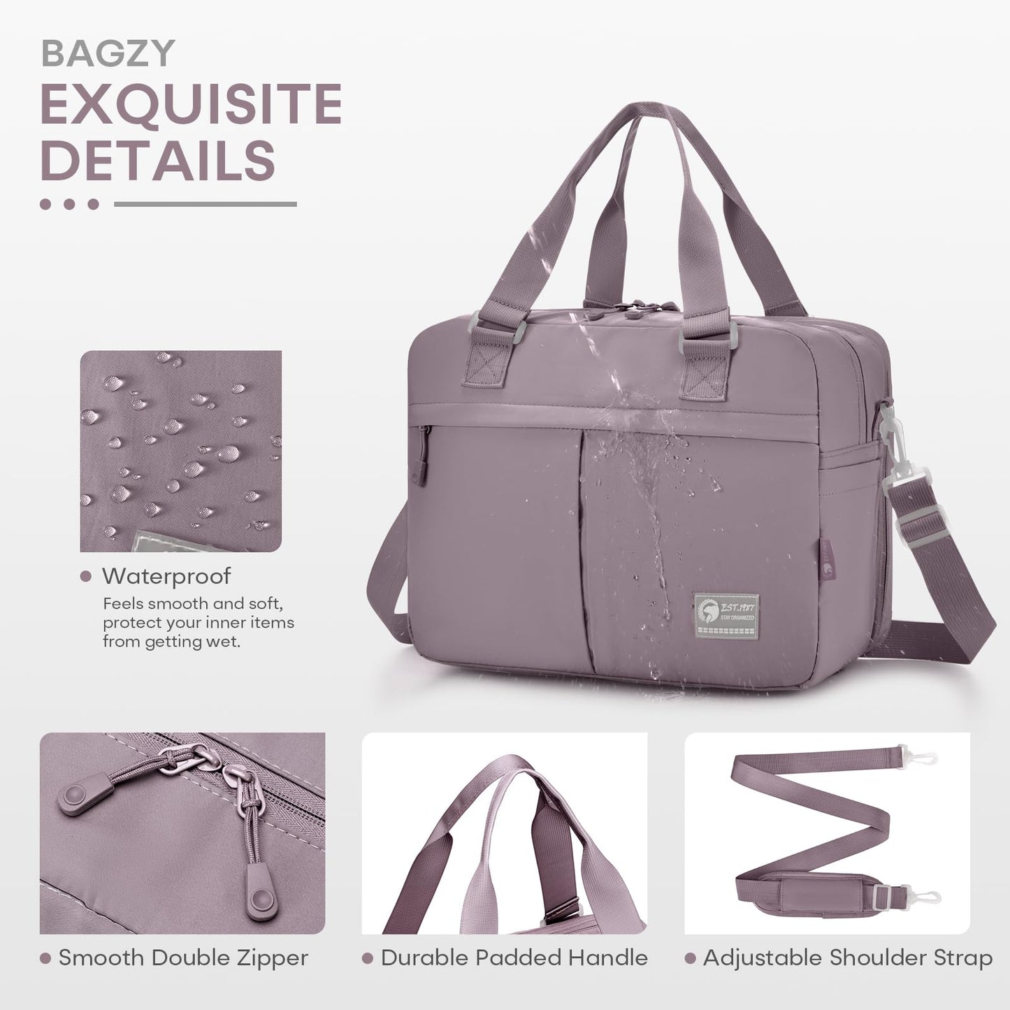 BAGZY 40x30x15cm Personal Item Bag Expandable 40x30x25cm Gym Bag Lightweight Travel Duffle Bag Mens Weekender Bags for Women with Wet Pocket for Overnight Hospital Carry on Bags for Airplanes Purple