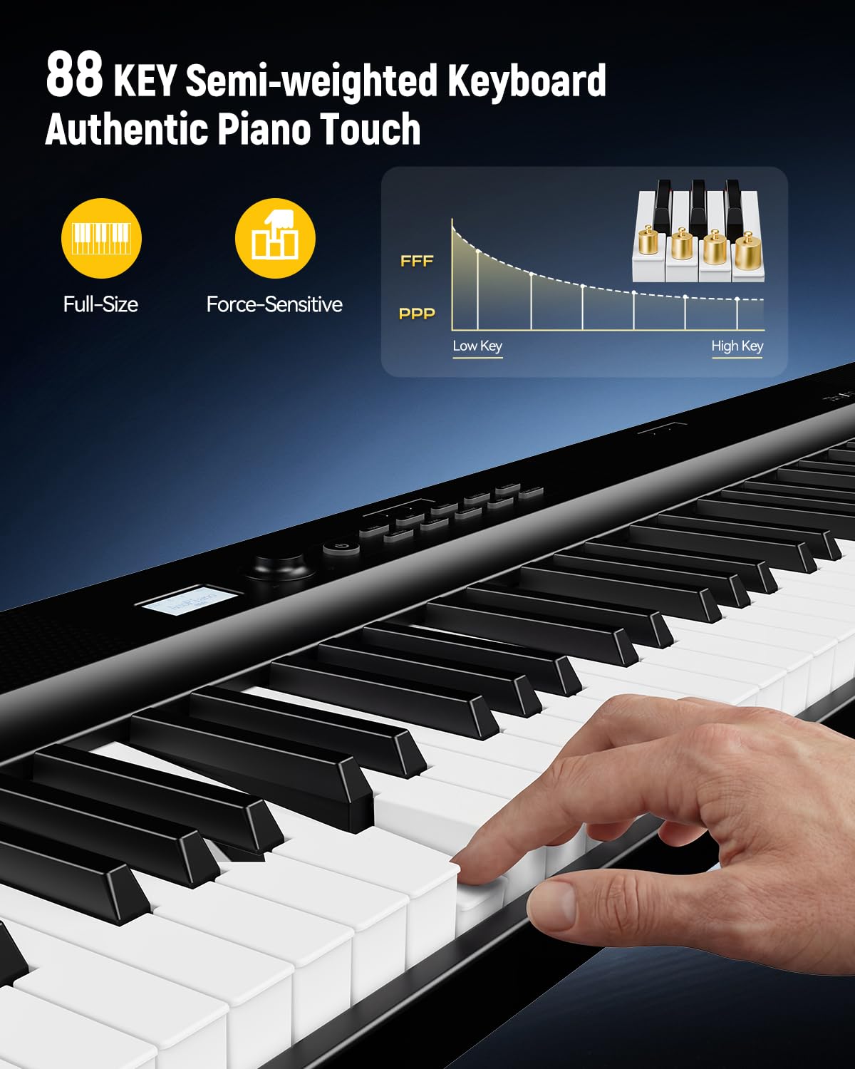 Folding Keyboard Piano, Rhymo Upgraded 88 Key Full Size Portable Semi Weighted Electric Piano Keyboard with 30W Stereo Surround Speaker, USB MIDI, Sustain Pedal for Beginners & Adults (Black)