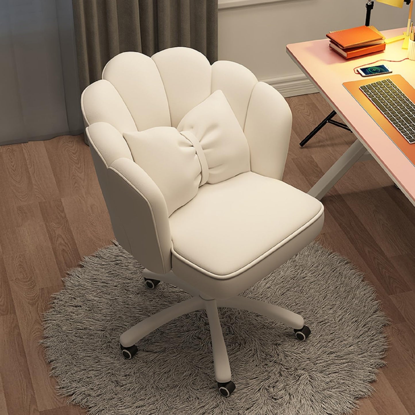 HDHNBA Vanity Chair Velvet Petal Desk Chair Upholstered Modern Tufted Home Office Chair with Back, Height Adjustable Computer Task Chair for Bedroom Living Room