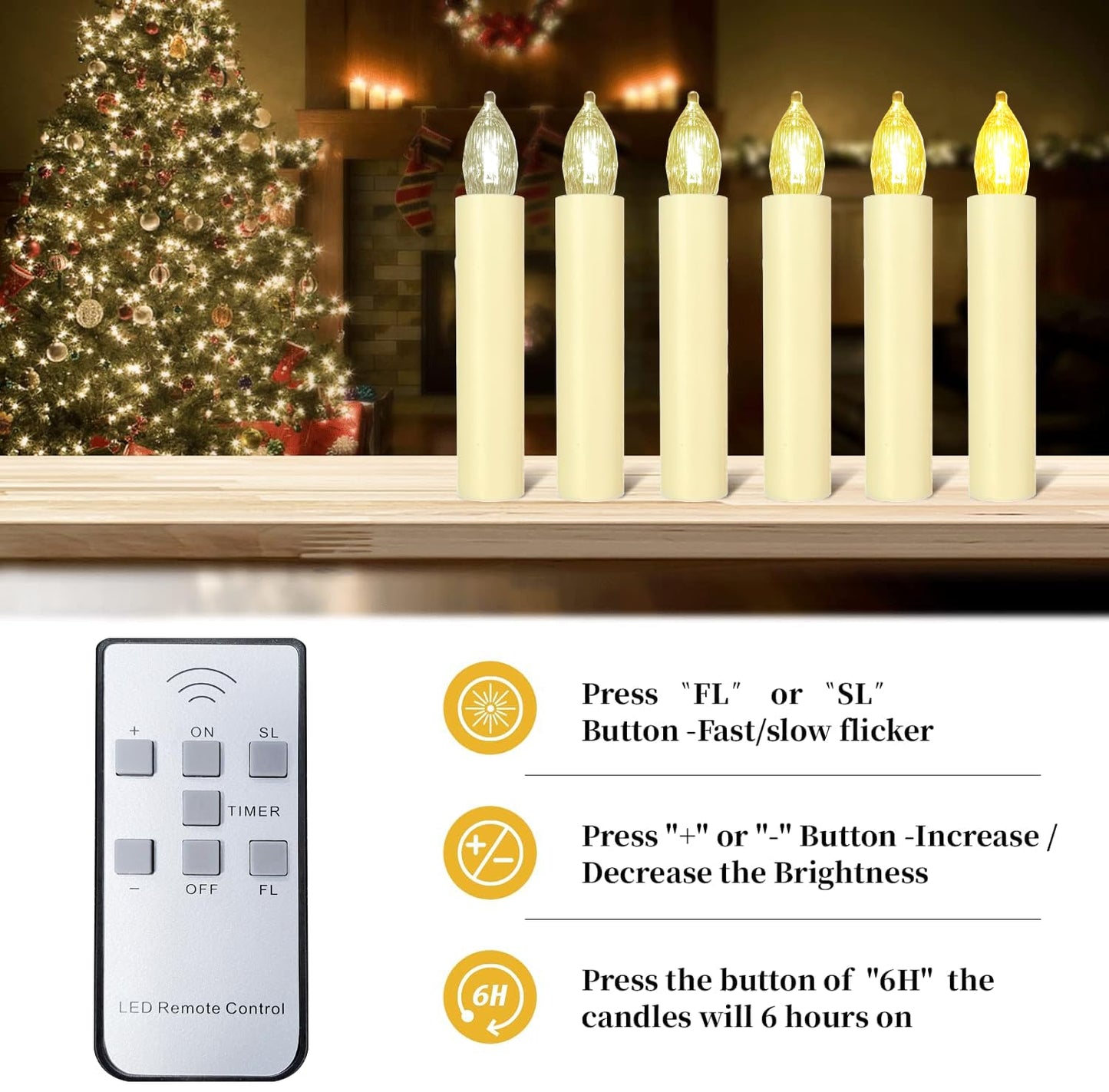 Sunjas 12PCS LED Flameless Candles Battery Operated Christmas Tree Candles with Remote, Button Cell Battery, Timer, Dimmer Battery Candle Flickering Warm Light Window Candle Christmas Home Decor