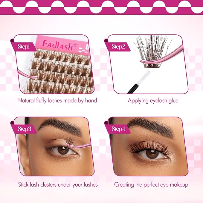 Brown Lash Clusters D Curl Individual Lashes 100D 10-18mm Cluster Eyelash Extensions Fluffy Mixed Tray 3D Effect Volume Soft DIY Lash Extension Kit at Home (100D-0.07-D,10-18mm)