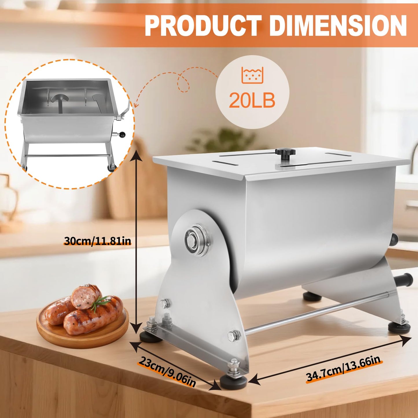 Wutfly Butcher Series 20 LB / 3.5 Gallon Manual Tilting Meat Mixer