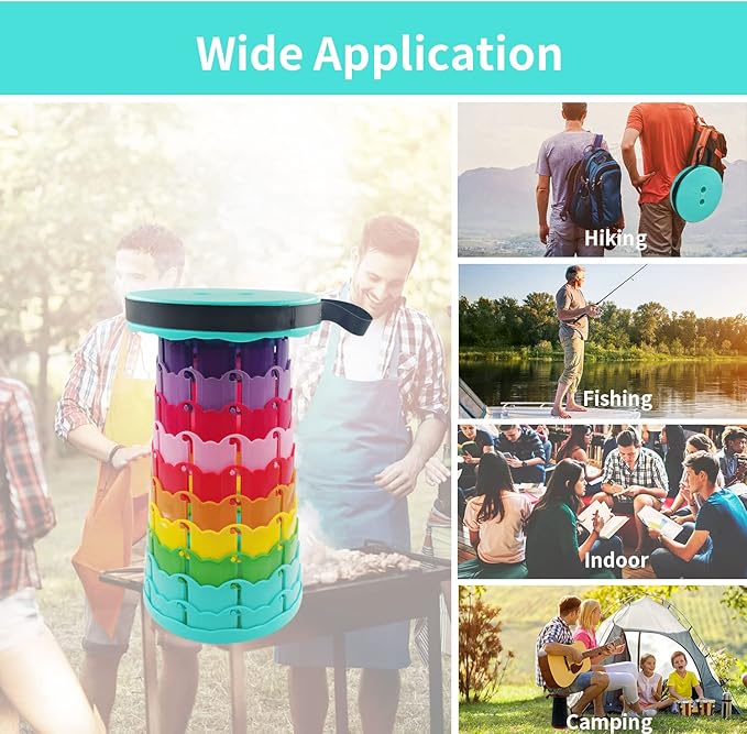 Fuuaiyim Folding Collapsible Camping Stool, Sturdy Platic Outdoor Foldable Telescopic Stool, Ultralight Portabel Retractable Seat for Camping, Picnic, BBQ, Gardern, Kitchen
