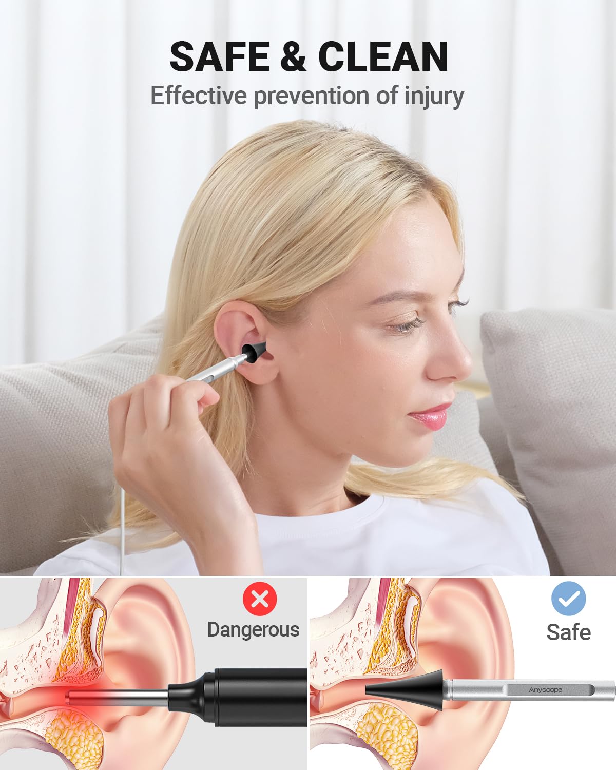AnyScope Digital Otoscope Compatible with iPhone and Android Devices, HD Ear Camera with Ear Wax Removal Tools, Video Ear Scope Otoscope with Light, Capture Photos and Videos (Silver)