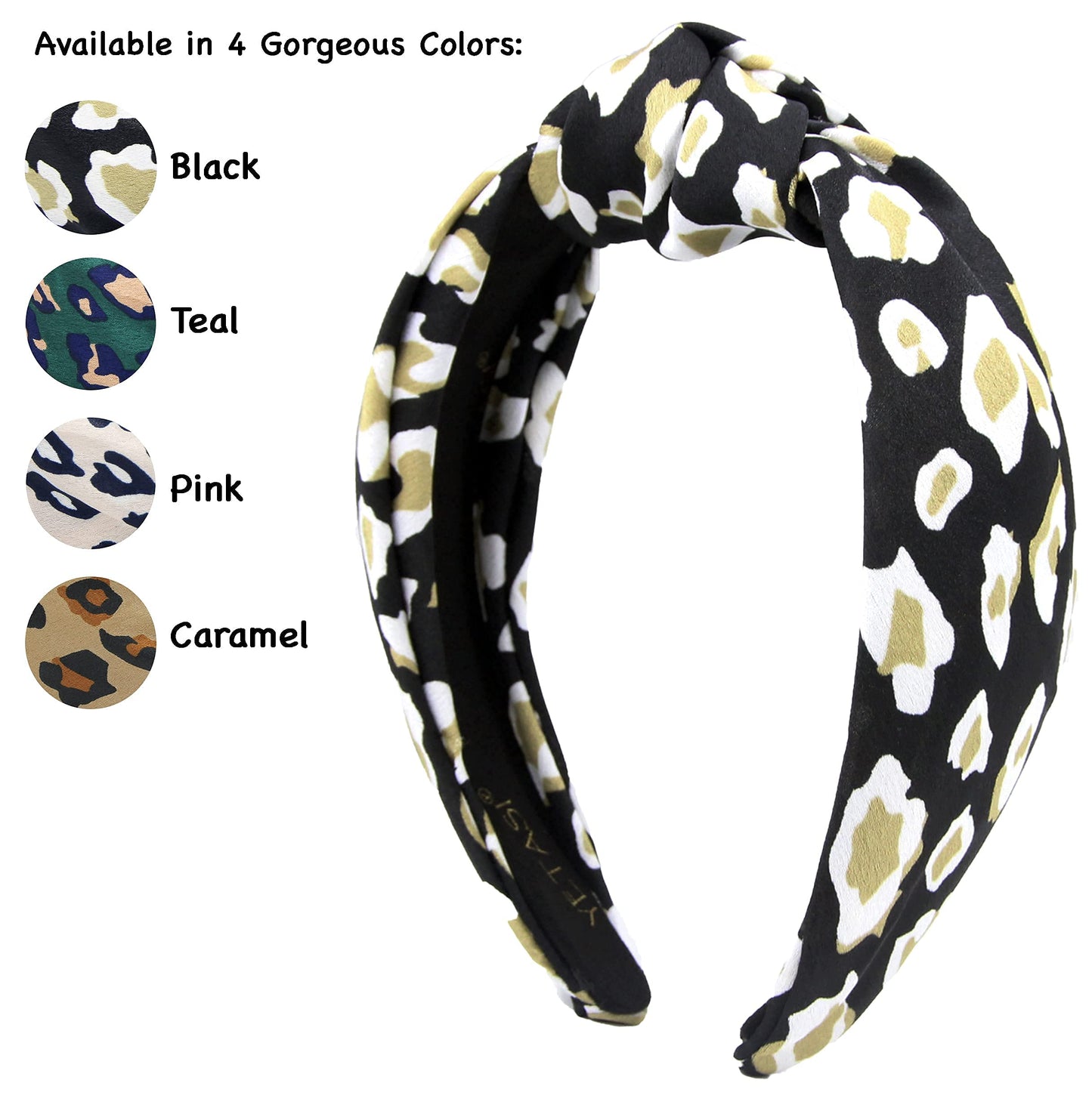 YETASI Satin Leopard Headbands for Women are Classy. Chic Cheetah Fashion Headband Designer Beige, Black Knotted Headband for Wo
