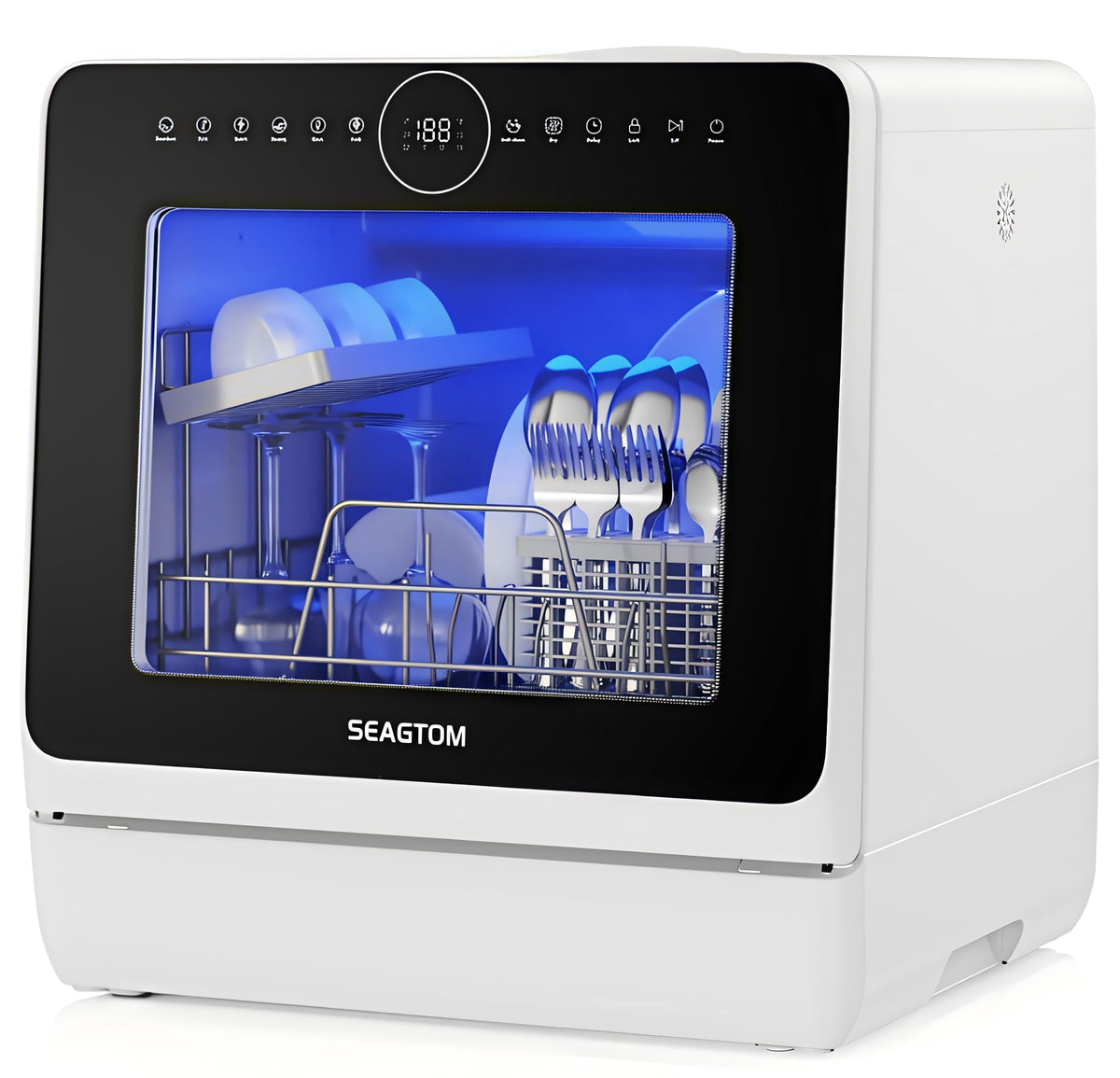SEAGTOM Countertop Mini Portable Dishwasher Tabletop Small Dishwasher with 5L Built-in Water Tank No HookupNeeded, Baby Care & Air-Drying Function，3 Place Set Capacity for Apartments Dorms Camping RVs