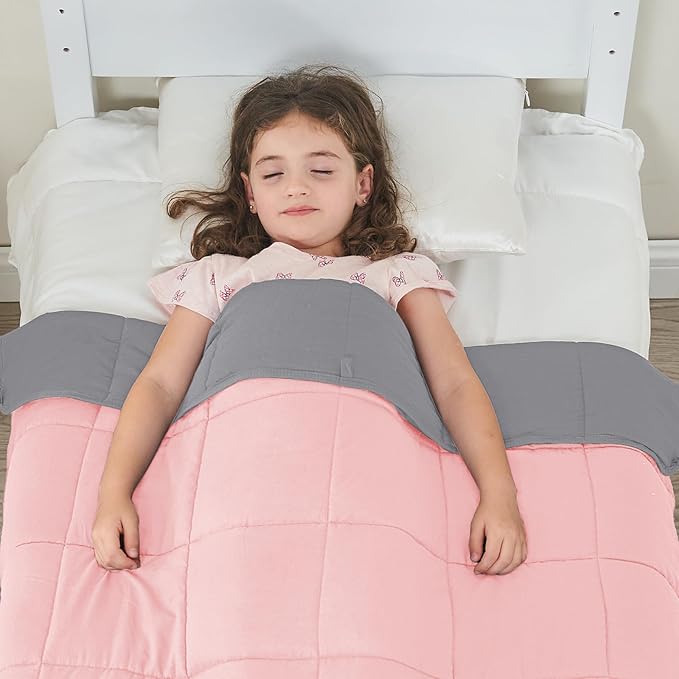 yescool Weighted Blanket (7 lbs, 41" x 60", Pink Grey) Cooling Heavy Blanket for Sleeping Perfect for 60-80 lbs, Breathable Blanket with Premium Glass Bead, Machine Washable