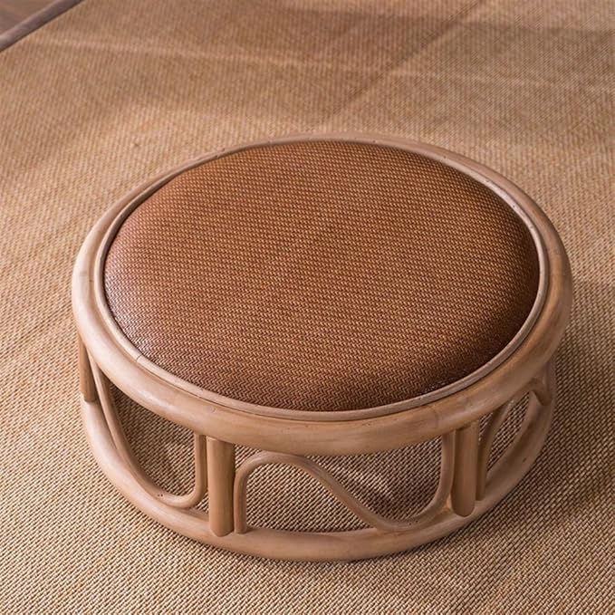 Rattan Low Stool, Hand-Woven Round Rattan Cushion, Meditation Floor Mat, Vintage Futon Cushion, Yoga Cushion, Suitable for Bedroom, Balcony(Brown,45 * 15cm/17.7 * 5.9in)