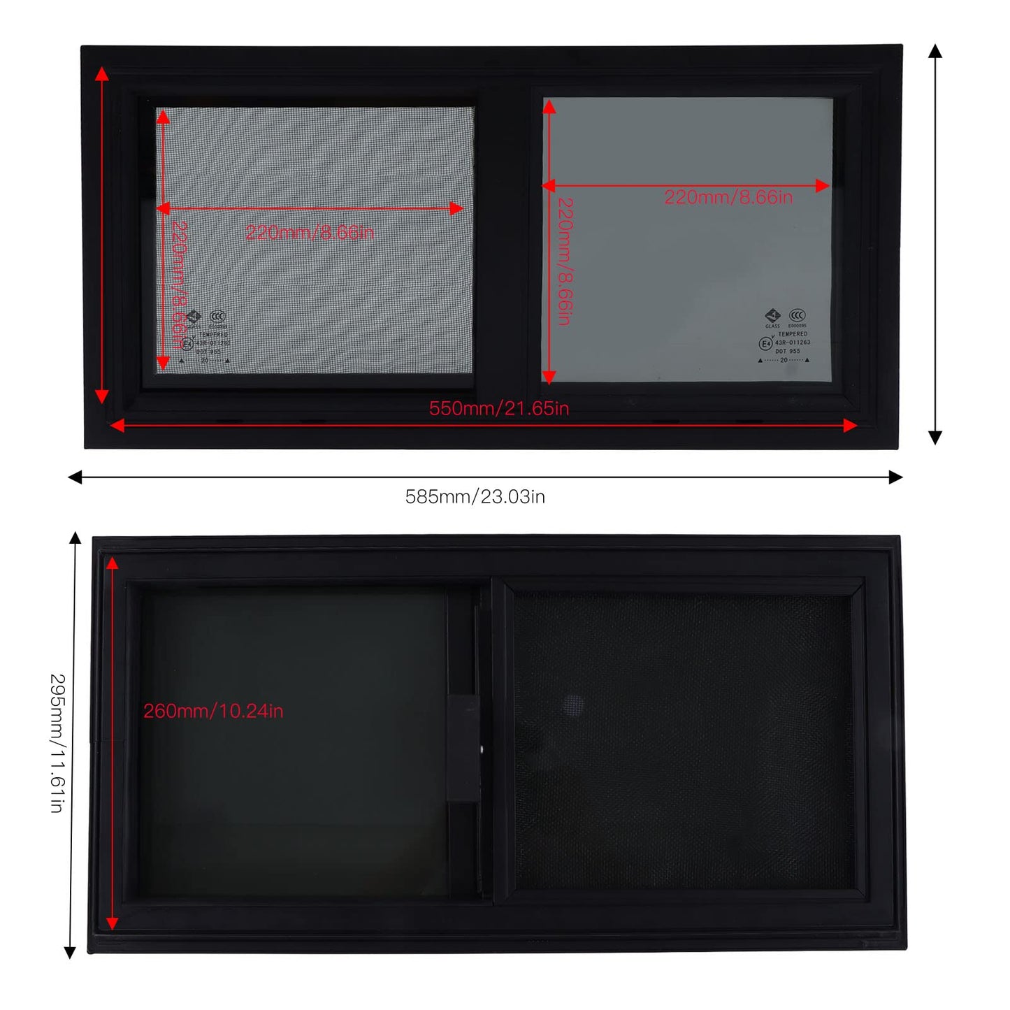 Sliding Window Tinted Tempered Glass Window 550x260mm Bend Resistant Unbreakable Engineering Vehicle