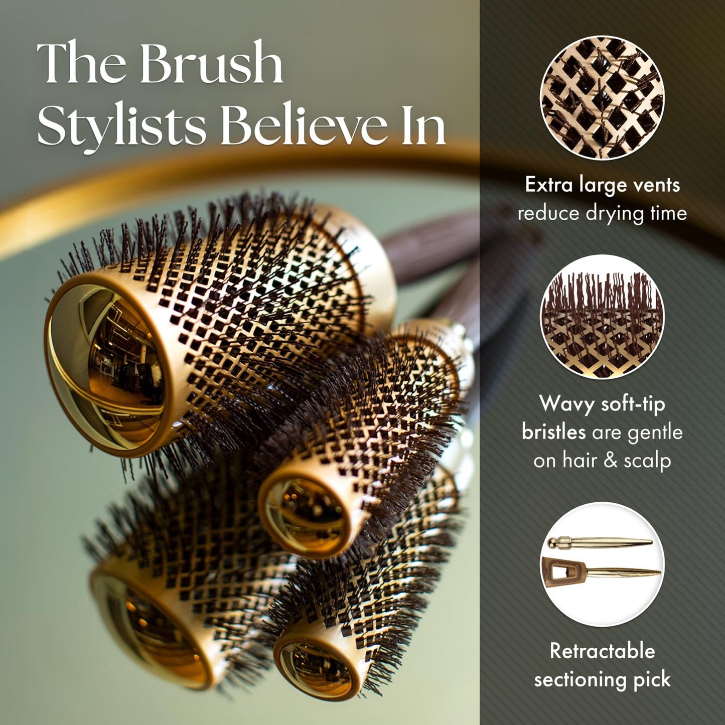 Olivia Garden NanoThermic Ceramic + Ion Round Thermal Hair Brush - Not Electrical - Professional Blowout Brush for Normal to Thi