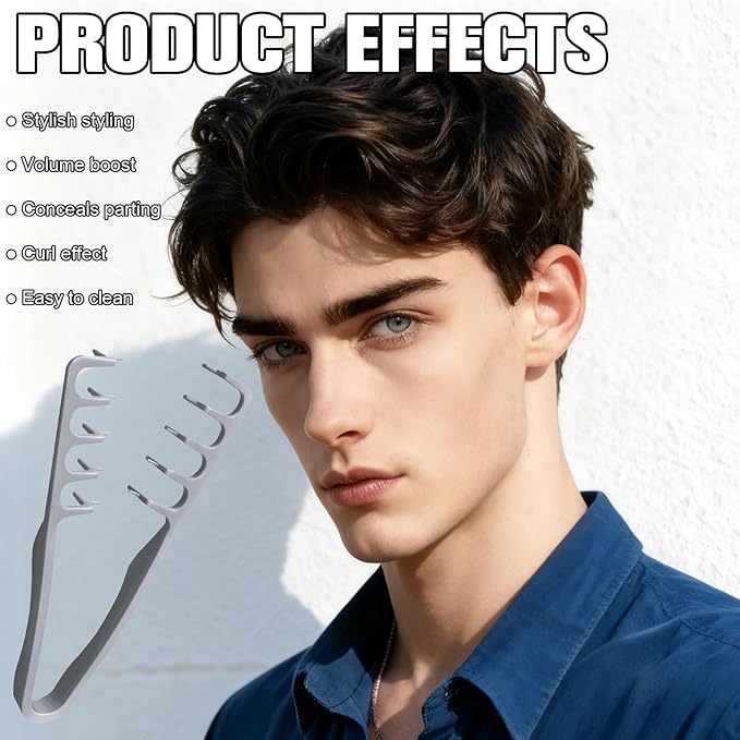 Texture Comb, Volumizing Wide-Tooth Hair Styling Comb, Fluffy Styling Combs, Fringe Parting Brush for Most Hair Types, Creates Fluffy & Layered Hairstyle for Women & Men (Grey&Pink)