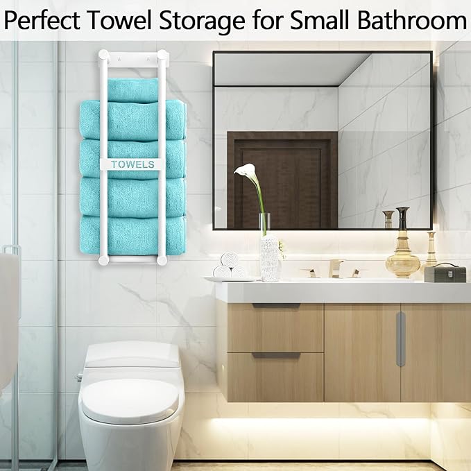 Towel Racks for Bathroom, 22inch Towel Storage for Small Bathroom Wall Can Holds 4 Large Rolled Bath Towels, White