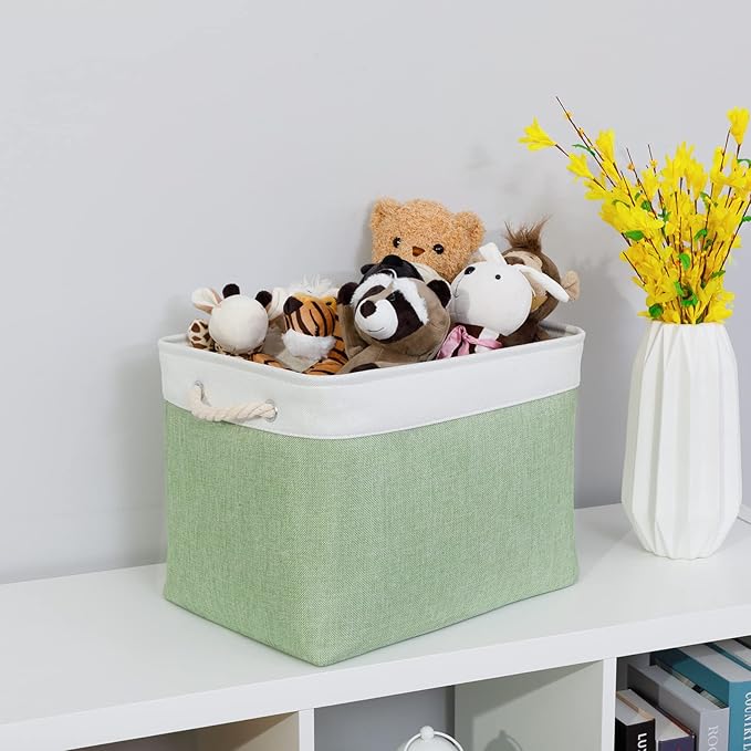 Bidtakay Baskets Fabric Closet Organizer Set of 2 Green Collapsible Storage Bins with Handles 16x12x12 in Large Decorative Tall Baskets for Shelves Nursery Baby Toys Storage Living Room Decor