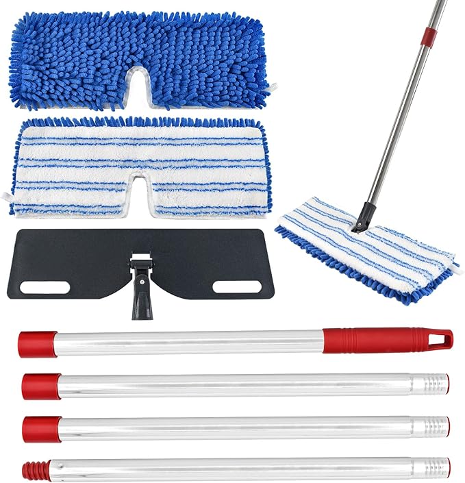Microfiber Mops for Floor Cleaning,Flat Mop Set with 2 mop Pads,Flat Flip Mop Base and 58" Stainless Steels Handle for OCedar Dual-Action Microfiber Flip Mops,Dust Mop for Hardwood Floors Wet/Dry Use