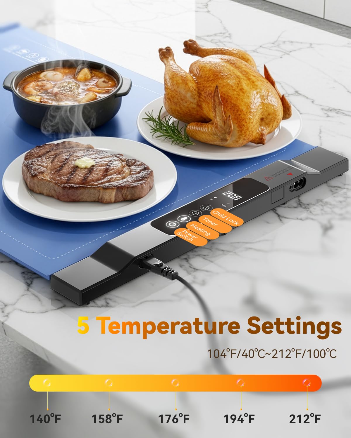 Warming Mat for Food, 2 Pack Electric Warming Trays for Parties Buffet, 7 Temperature Settings and 6 Hours Timer, Fast Heating, Portable Food Warmers for Gatherings, Family Countertop,Thanksgiving