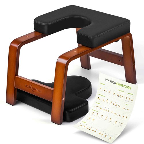 BODY RHYTHM Yoga Headstand Bench, Yoga Inversion Chair, Headstand Trainer for Relieve Stress, Improve Sleep & Digestion and Strength Training, Ideal for Home Workout, Fitness and Gym (Chocolate Black)