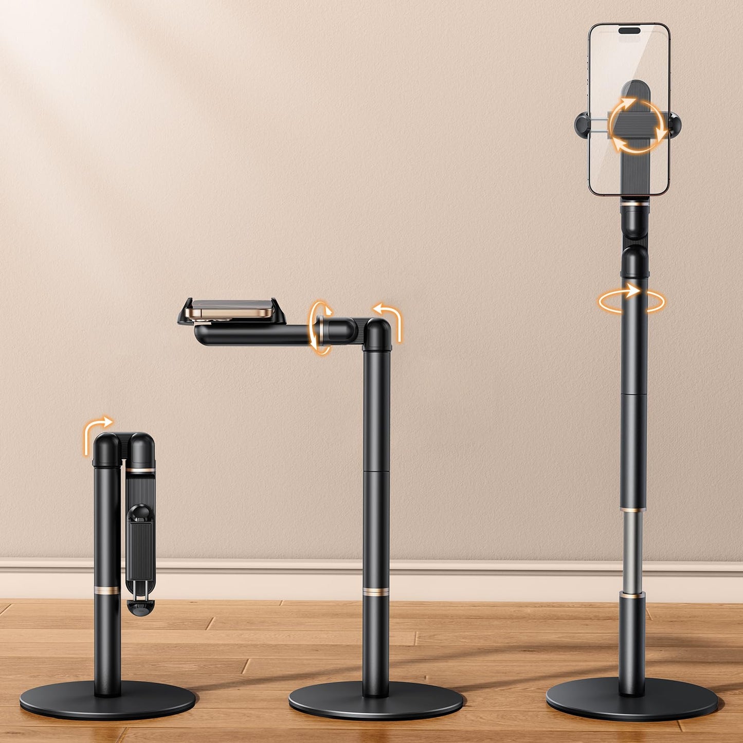 Wisfissh Height/Angle Adjustable Phone Holder, 10-25 Retractable Tall Phone Stand For Desk,720Rotatable+180Flip Phone Holder Sta