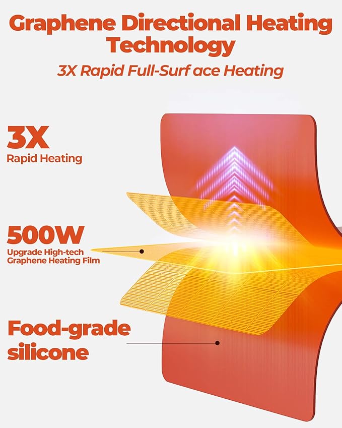 Food Warming Mat for Food, Upgrade High-tech Graphene Heating with 6-Level Adjustable Temperature and 6-Hour Timer, Silicone Roll Up Food Warming Tray, Portable for Parties (Light Blue, Large)