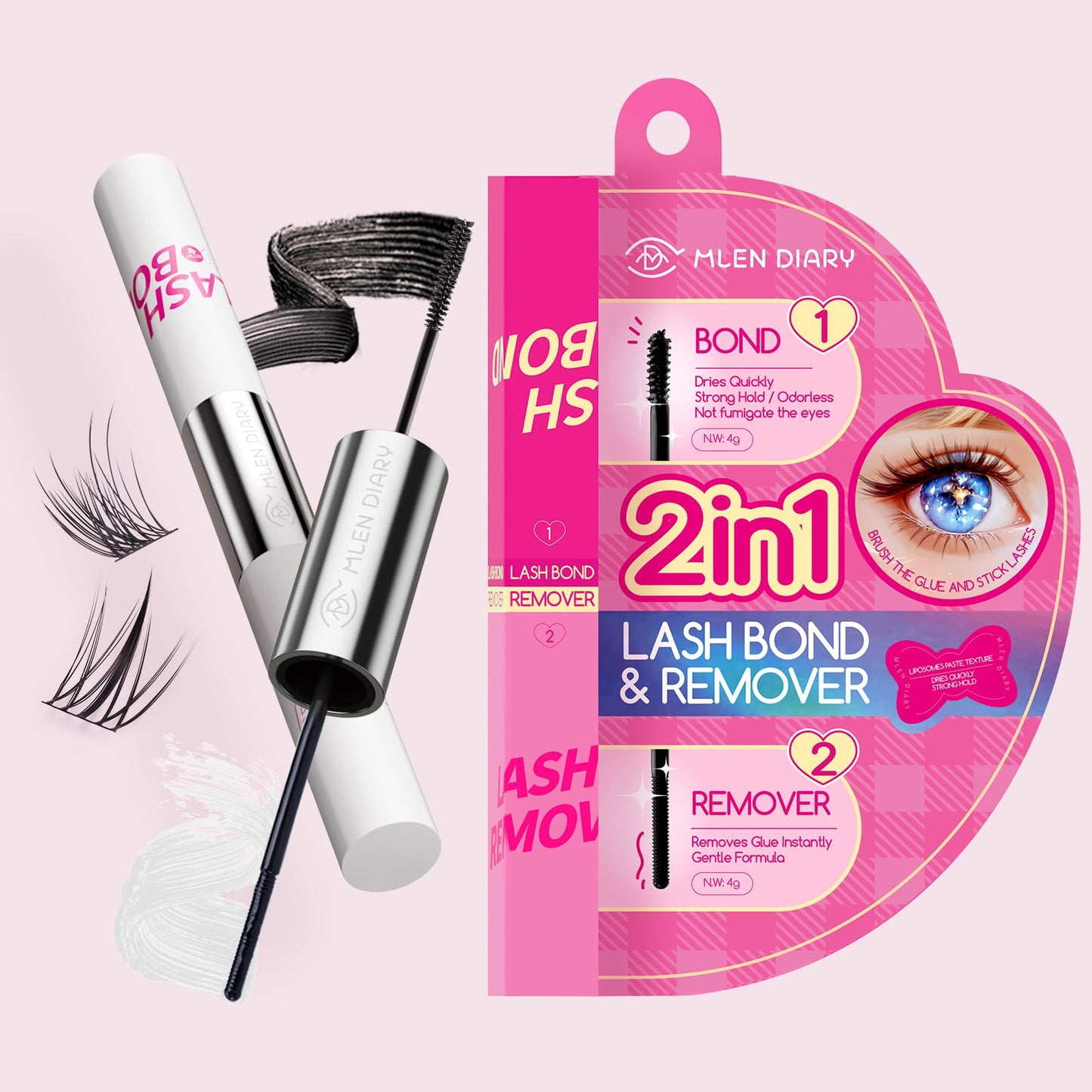 MLEN DIARY Lash Bond and Seal Remover, 2 in 1 Cluster Lash Glue & Remover for Individual Lashes, Bond and Seal Lash Glue Waterpr