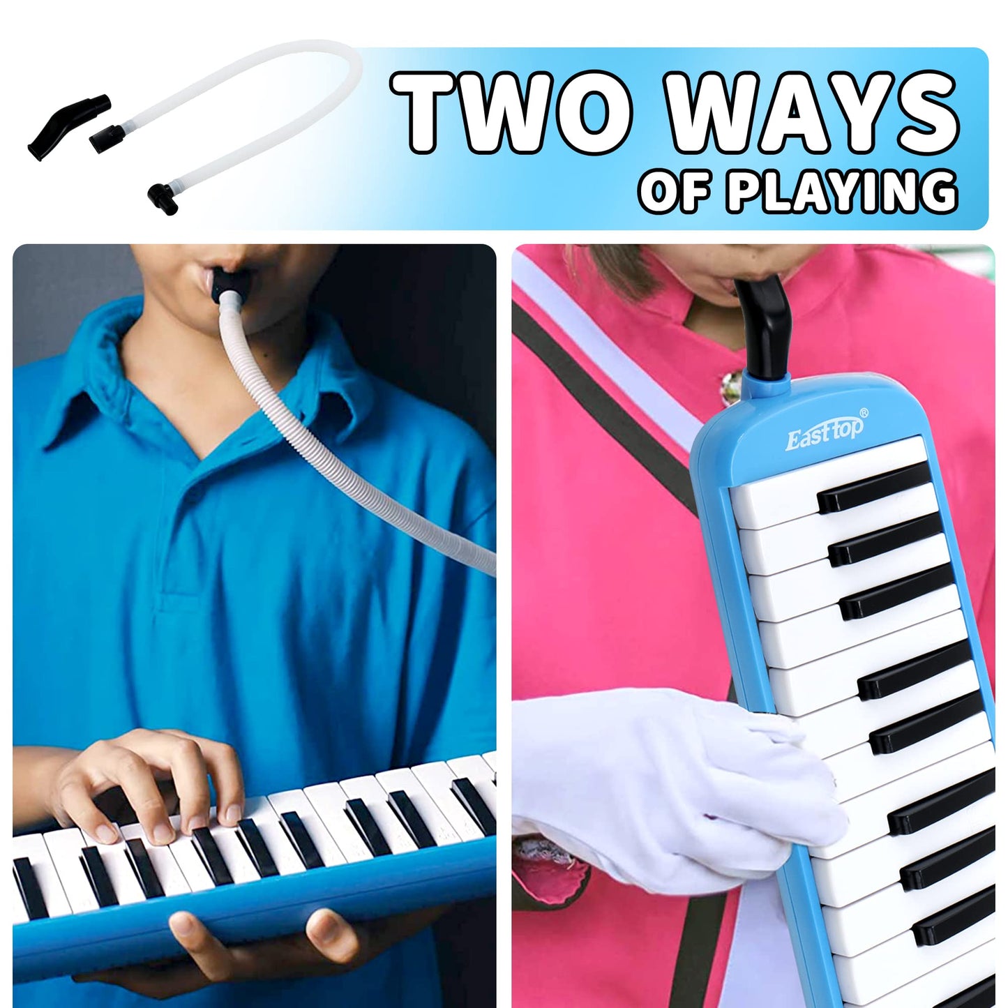 East Top 32-Key Professional Mouth Melodica Keyboard Organ - Adults, Students & Kids Gift - Blue
