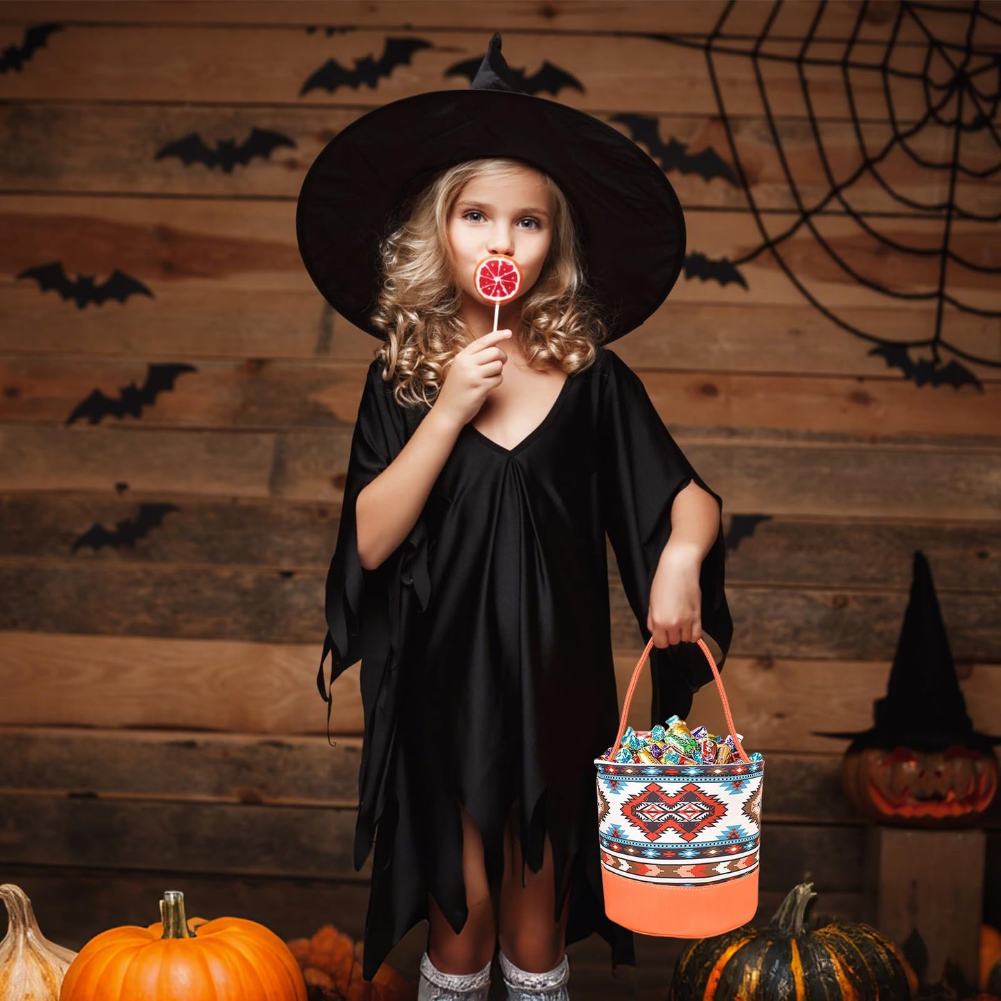Kprwaal Halloween Trick Or Treat Bags & Baskets, Pumpkin Ghost Designs Candy Storage Bags, Multiple Styles For Halloween Gifts & Decor (Style B1)