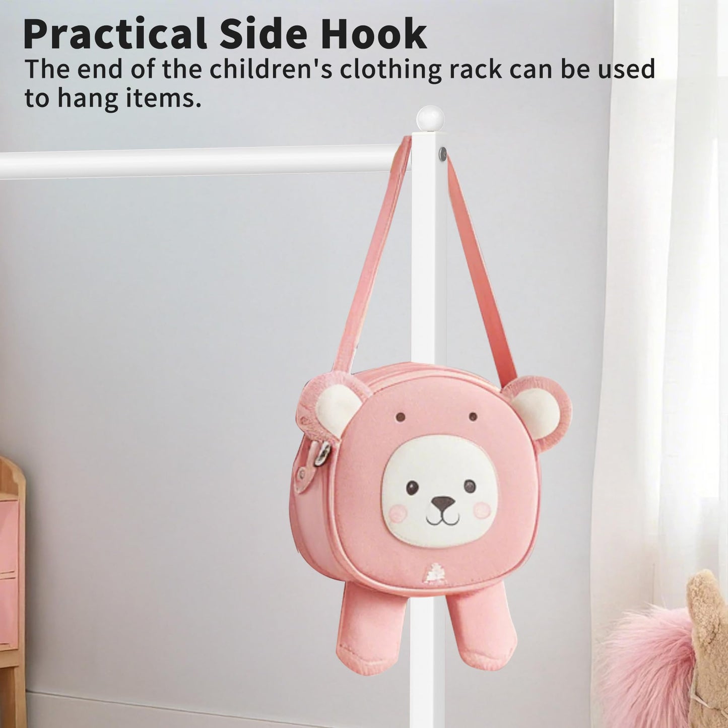 Livilord Kids Clothing Rack with Bottom Storage Shelf, Metal Clothes Rack for Kids Dress Up Storage, Freestanding Dance Costume Garment Rack for Hanging Clothes, White