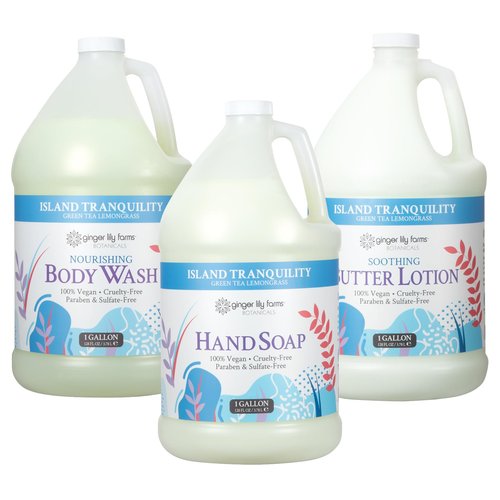 Ginger Lily Farms Botanicals Body Wash + Hand Soap + Butter Lotion Bundle, Island Tranquility, 1 Gallon Each