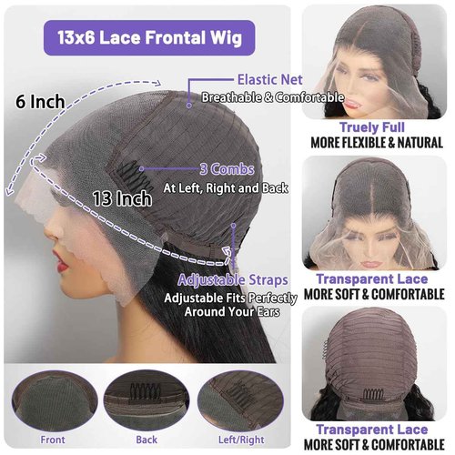Ghios 13x6 Lace Front Wigs Human Hair Body Wave 30 Inch HD Lace Frontal Wigs Human Hair Body Wave Human Hair Wig for Women 210% Density Pre Plucked with Baby Hair Natural Black