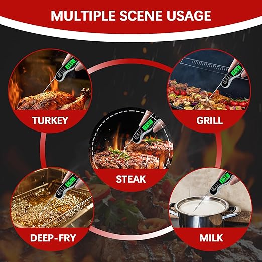 Meat Thermometer Digital，IP67 Waterproof Cooking Thermometer with Backlight, Calibration & Hold Function，Food Thermometer for Cooking,Outdoor Grilling