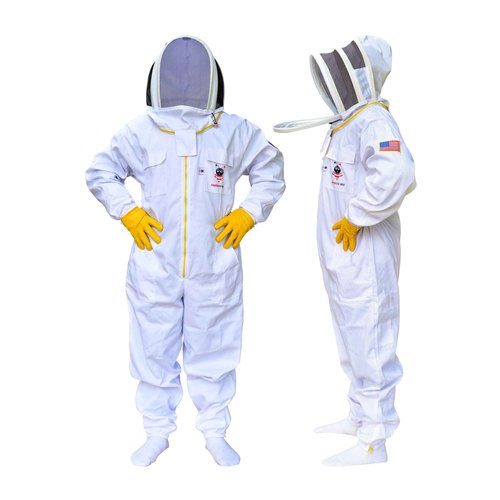 American Bee Cotton Beekeeping Suit, Full Body Beekeepers Protective Gear with Fencing Veil Hood, Elastic Cuffs & Breathable Fabric, With Two Pairs of Gloves (2XL)