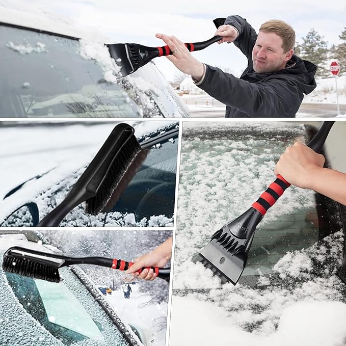 FOVAL 27" Ice Scraper Snow Brush (3 Pack), Wider Snow Scraper(4.73" Width) Snow Removal Car Brush with Comfortable Foam Grip for Cars, Trucks, SUVs, Windshield, Window - Winter Tool