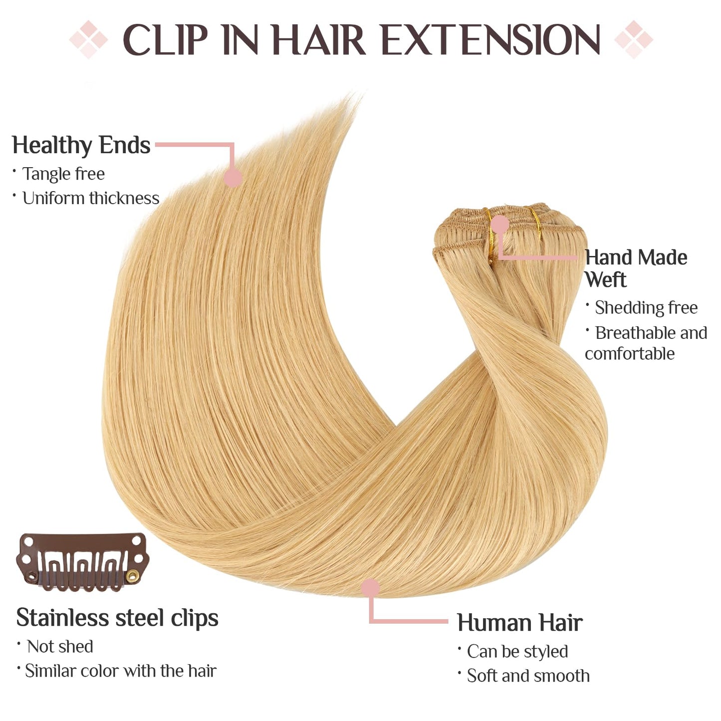 MAXITA Hair Extensions Clip in Human Hair, 7PCS 120g Light Blonde 18 Inch,Clip in Hair Extensions Real Human Hair Extensions Nat