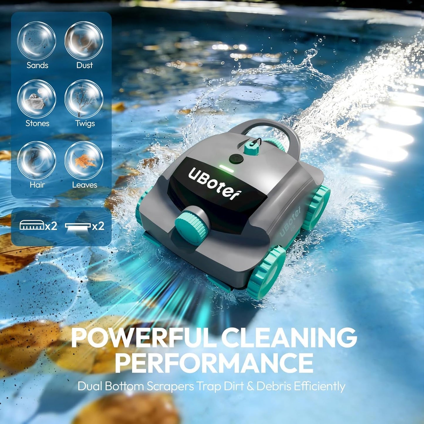 Pool Vacuum,UBoter E10 Cordless Robotic Pool Cleaner, Dual-Layer Filtration,Powerful Obstacle Crossing, Enhanced Edge & Corner Cleaning,120-Min for Above-Ground & Flat-Bottom Pools to 860 Sq.Ft