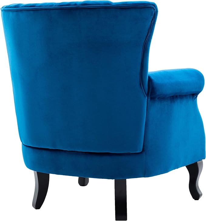 DM Furniture Accent Chairs Set of 2 with Arm Comfy Living Room Chair Mid-Century Modern Wingback Side Chair Velvet Single Sofa Couch for Bedroom Guest Room, Blue