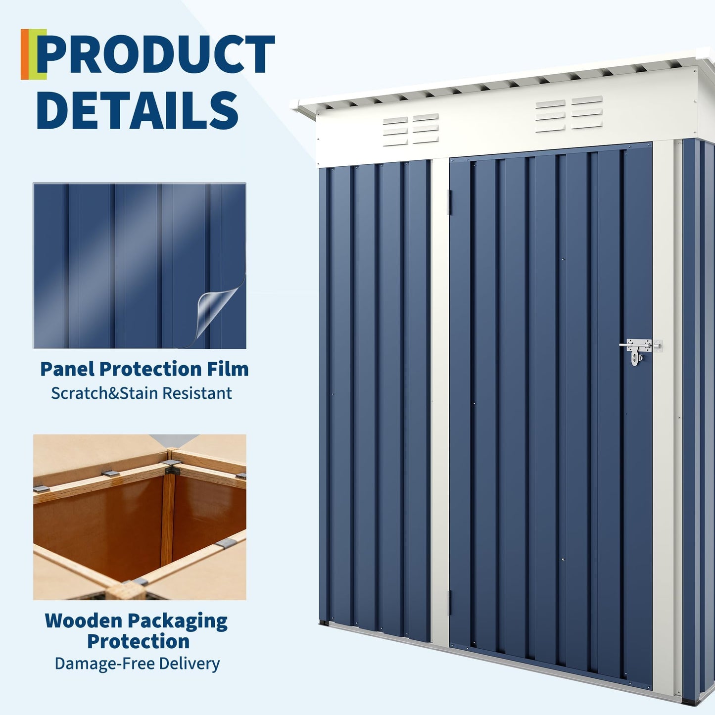 5x3 ft Outdoor Storage Shed & Tool Shed, Metal Garden Shed with Sloping Roof and Lockable Door, Compact Utility Shed for Backyard, Patio, Garden Storage, Blue