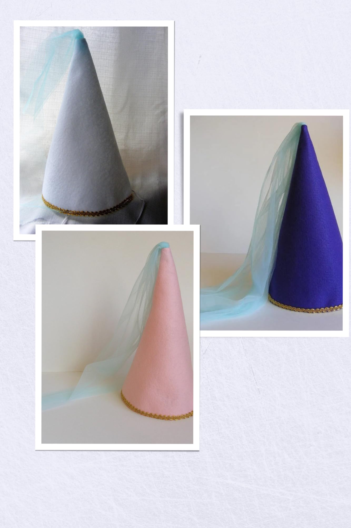 Felt Girls Princess Cone Hat Renaissance Veil Medieval Tulle Dress-up Play Birthday Party Halloween
