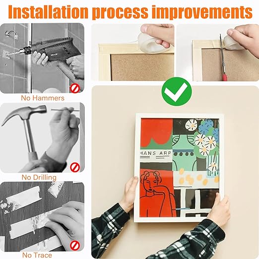 Double Sided Tape Heavy Duty (2 Rolls Total 33 ft), Strong Clear Sticky Tack Mounting Tape, Removable Nano Adhesive Tape for Wall, Home, Office, Picture Hanging, Poster, Rug Fixing Strips