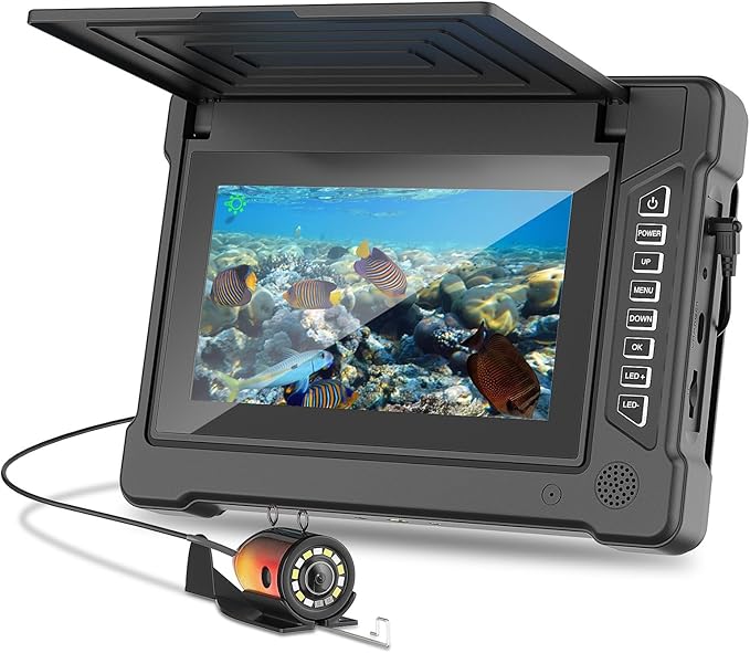 7-Inch Underwater Fishing Camera 1200TVL HD | 30M/98FT Cameras for Fishing with 6 White & 6 IR LEDs | IP68 Waterproof Ice ...