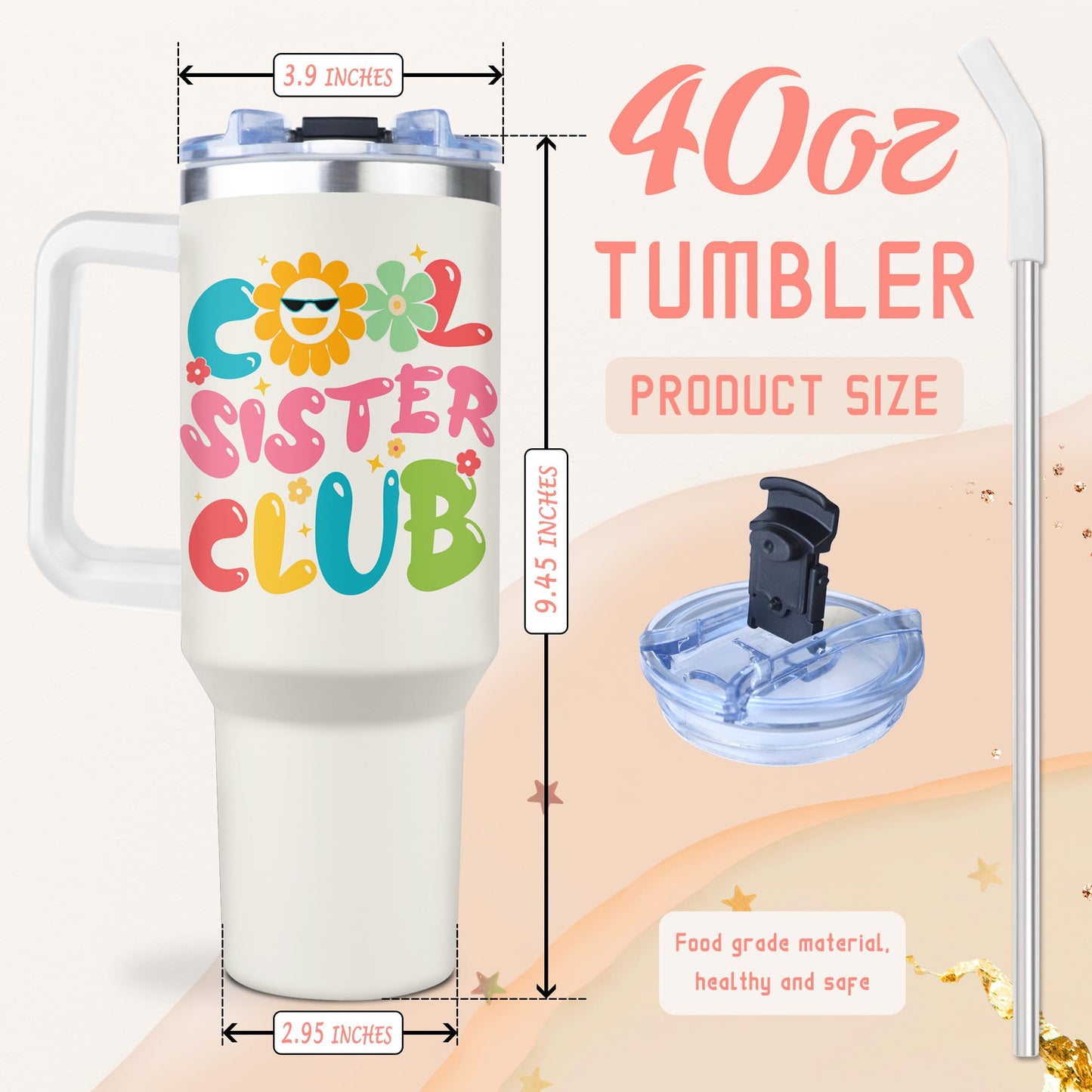 Ladyhold Sister Birthday Gifts, Big Sisters Gifts from Sis Mothers Day, Birthday Gift for Sisters Tumbler 40Oz with Handle and Straw, Best Soul Sister Ever Gift for Women Christmas