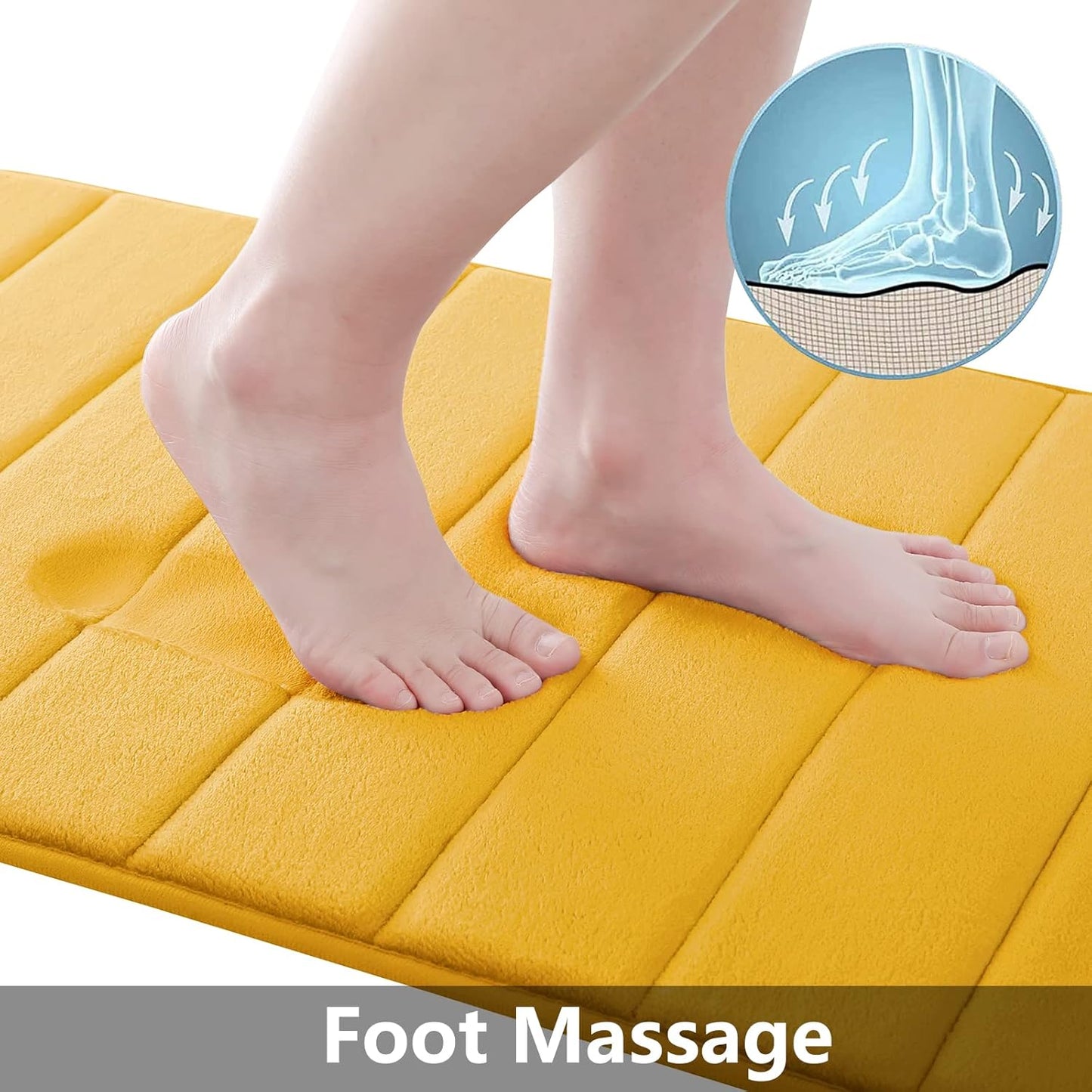 Buganda Memory Foam Bath Mat, 30" x 20", Ultra Soft and Non-Slip Bathroom Rugs, Water Absorbent and Machine Washable Bath Rug for Bathroom, Shower, and Tub, Yellow