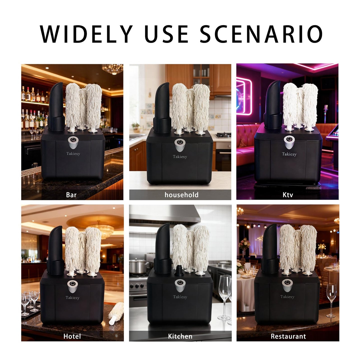 Takiesy Commercial Glass Polisher Machine with 6 Microfiber Brushes, 330 Cups/Hour, 136℉ Warm Air Drying & LFGB Certified Heads, Build for Wine Beer Glasses in Bar Restaurant Hotel