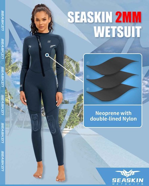Seaskin Wetsuits for Womens 2mm Front Zip Full Body Diving Suits