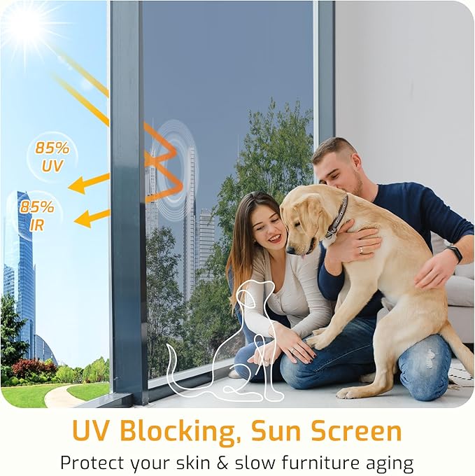 LUTE One Way Window Privacy Film, Window Tint for Home, Sun Blocking UV Heat Blocker, See Out Not in Reflective Mirror Film, Removable Static Cling Glass Door Coverings, Silver, 17.5" x 157.4"