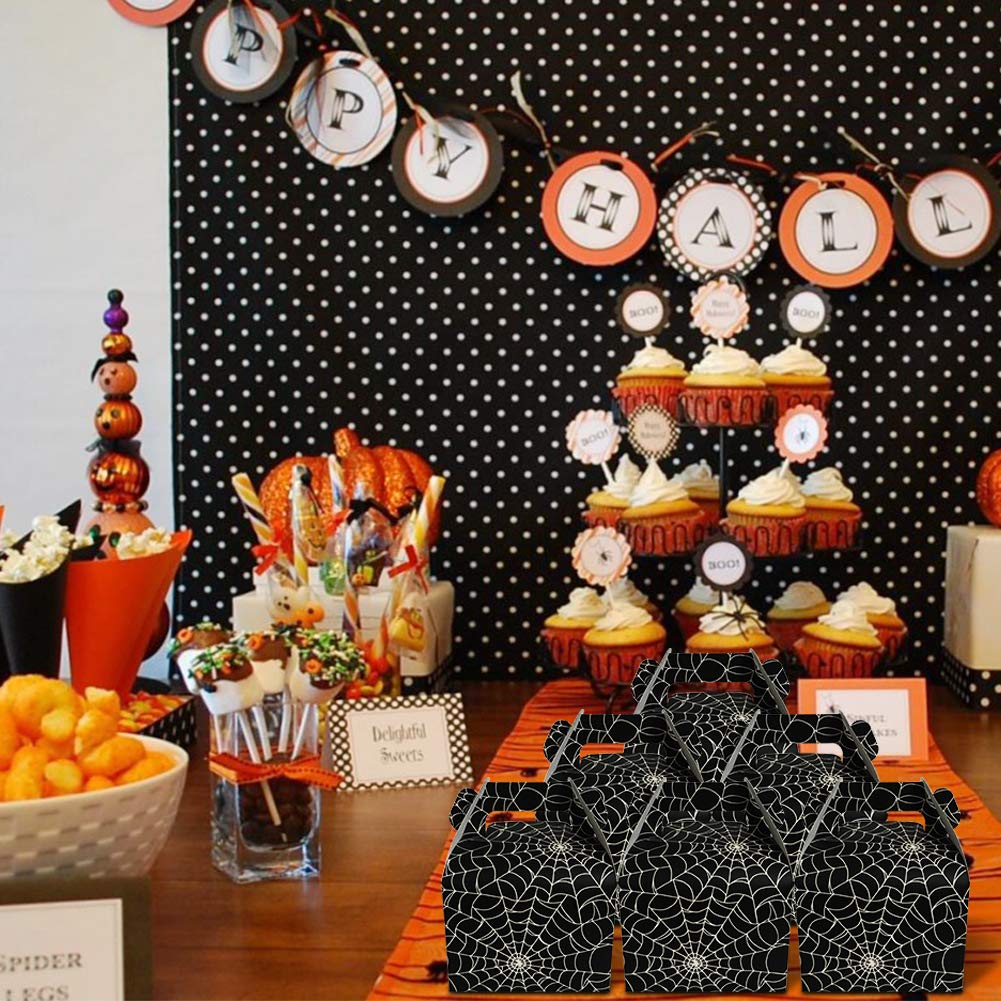 Hxezoc 36pcs Halloween Favor Boxes - Large Black Spider Web Candy Treat Boxes for Party Decorations, Kids Spider Birthday Party Supplies