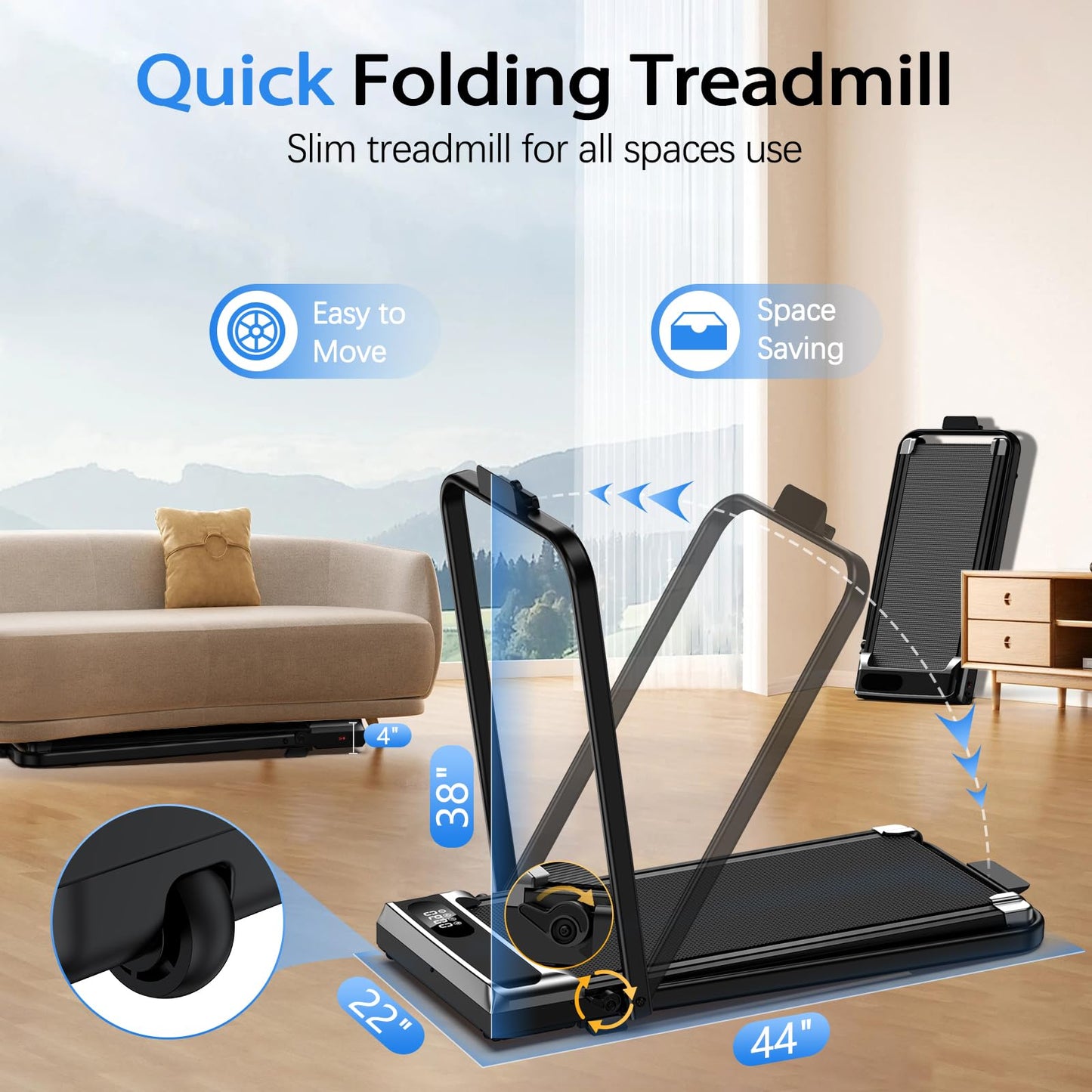 AoraPulse Walking Pad with Incline, Under Desk Treadmill for Home, 3.0HP Portable Walking Pad Treadmill for Home Small, 2 in 1 Folding Foldable Treadmills 350 lbs Weight Capacity